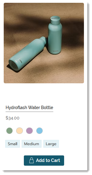 Screenshot of a product in Wix Stores with the text product options displayed as buttons
