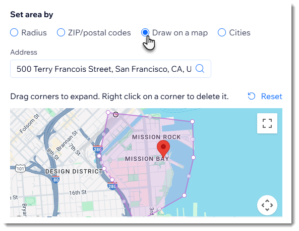 Wix 쇼핑몰의 지역 배송 설정 일부 스크린샷
