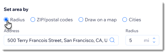 Wix 쇼핑몰의 지역 배송 설정 일부 스크린샷