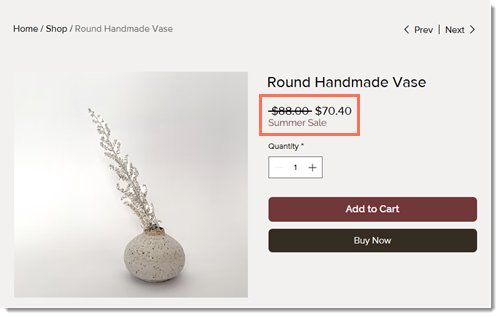 Screenshot of an item with an automatic discount in Wix