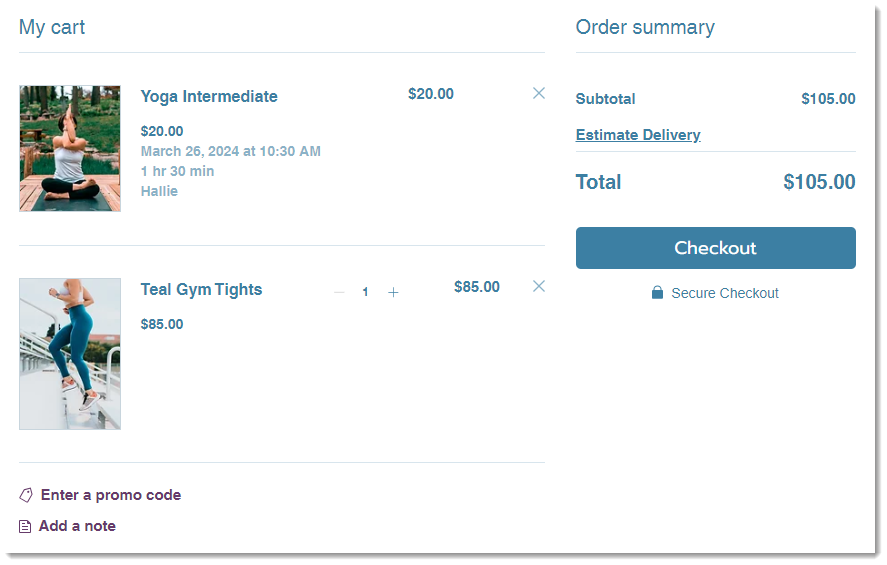 Screenshot of the cart page in a sample site in Wix
