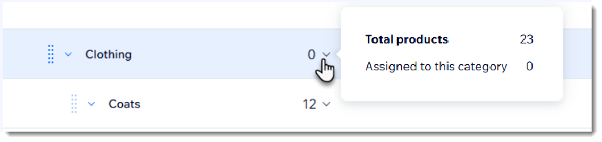 Скриншот части страницы списка категорий в Wix Stores
