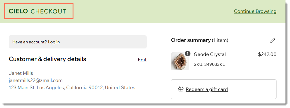 Screenshot of the top of the checkout page. The header displays the site's name.