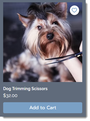 Screenshot of a product in a sample Wix store with a wishlist icon.