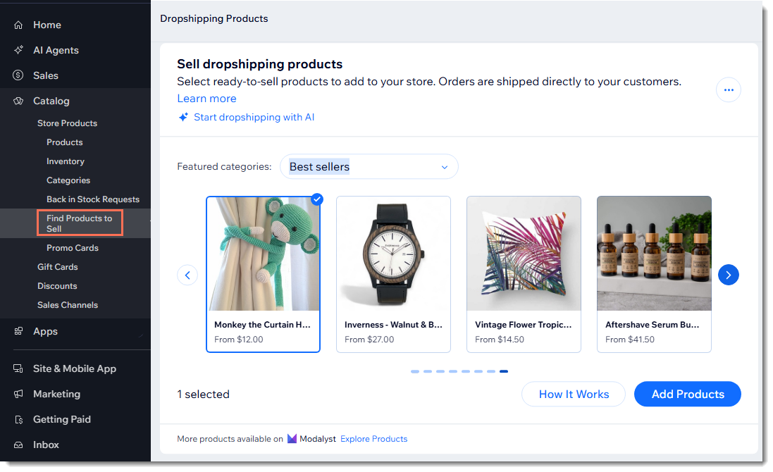 대시보드의 직배송 제품 탭 스크린샷