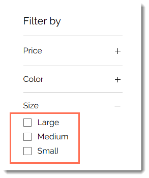 Screenshot of product filters in a sample Wix store.