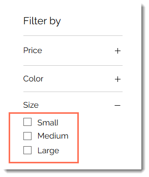 Screenshot of product filters in a sample Wix store.