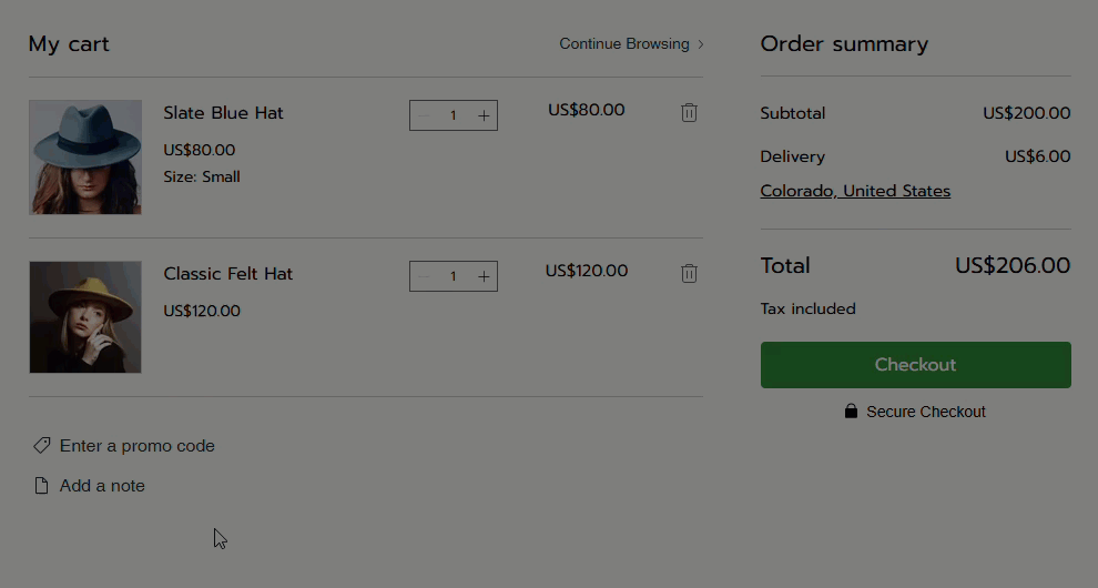 GIF showing a customer adding a coupon code in a Wix store