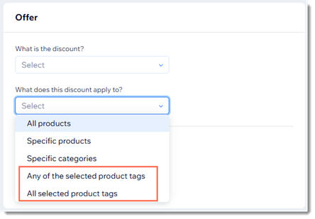 Screenshot of part of the automatic discount creation page where you select what the discount applies to.