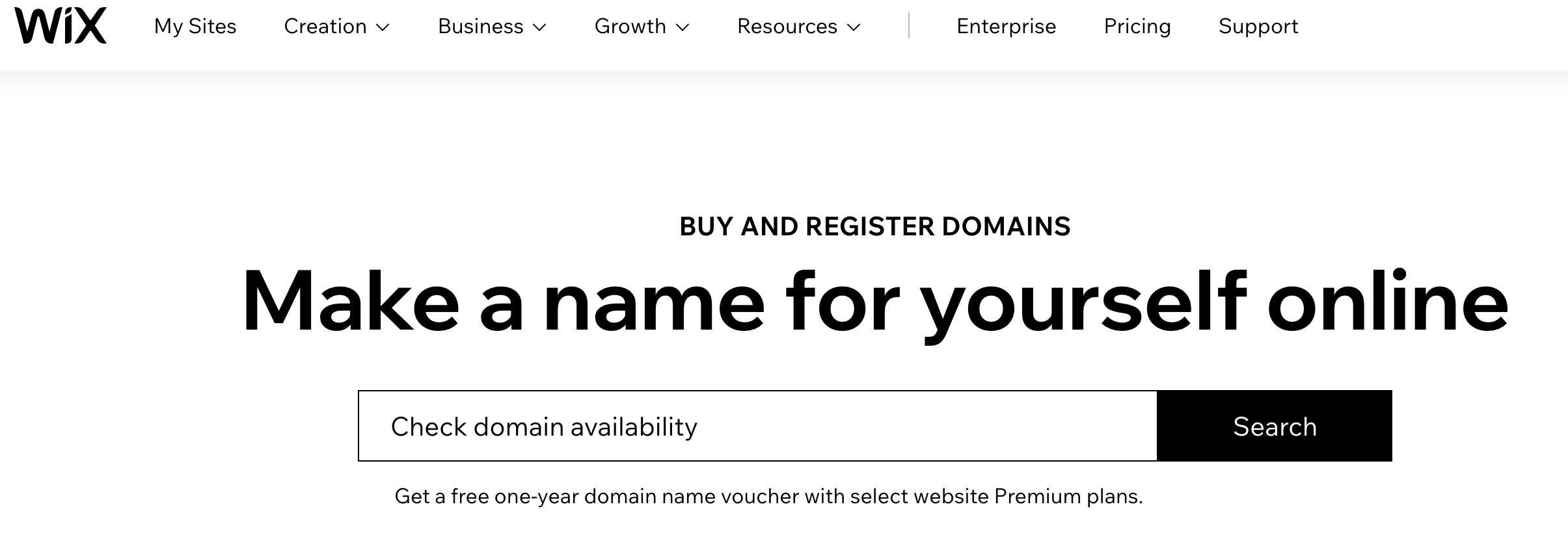 Image of Wix Domains information webpage