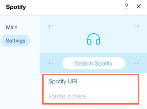 Screenshot delle impostazioni del lettore Spotify con la sezione URI Spotify aperta