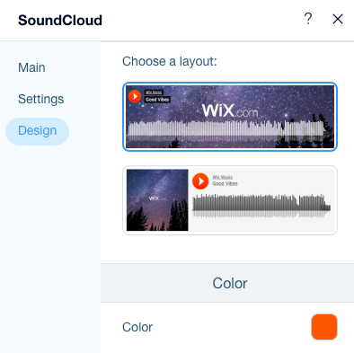 Capture d'écran des options de design de SoundCloud.