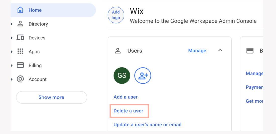 Image de la console d'administration Google Workspace