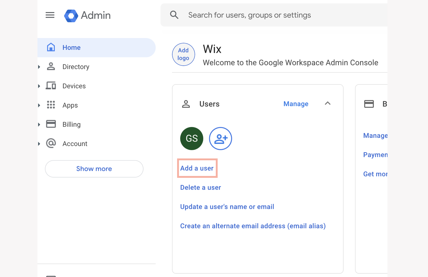 Image de la console d'administration Google Workspace