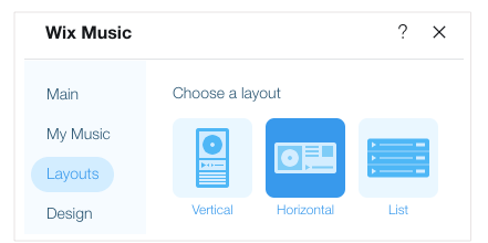 Image montrant l'onglet des options de mise en page de Wix Music.