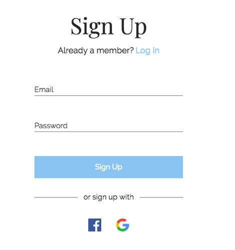 A screenshot of the default site members signup form.