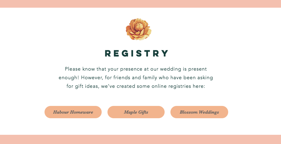 Wedding gift clearance registry