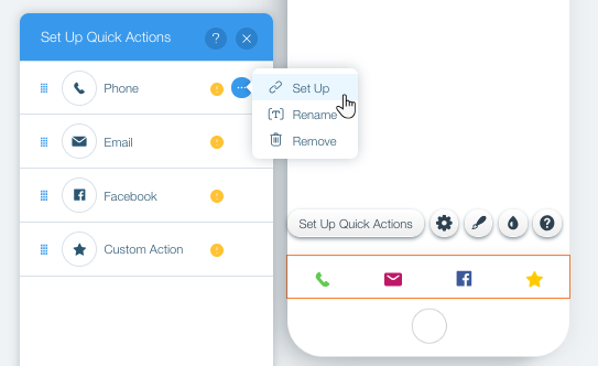 Adding And Setting Up The Quick Action Bar On Your Mobile Site Help Center Wix Com