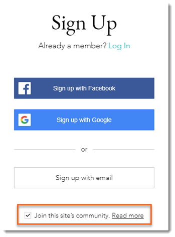 A screenshot of the signup process to a Members Area, with the 'join this site's community' checkbox ticked.