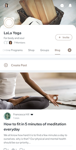 Fit by Wix 앱의 블로그 게시물 스크린샷