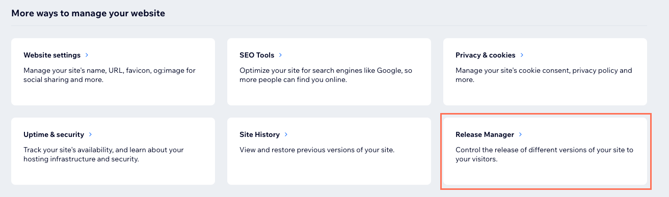 A screenshot showing how to access the Release Manager in your site's dashboard.