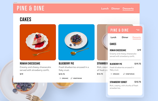 Un'immagine che mostra come utilizzare i menu di Wix Restaurant sul sito web del tuo ristorante