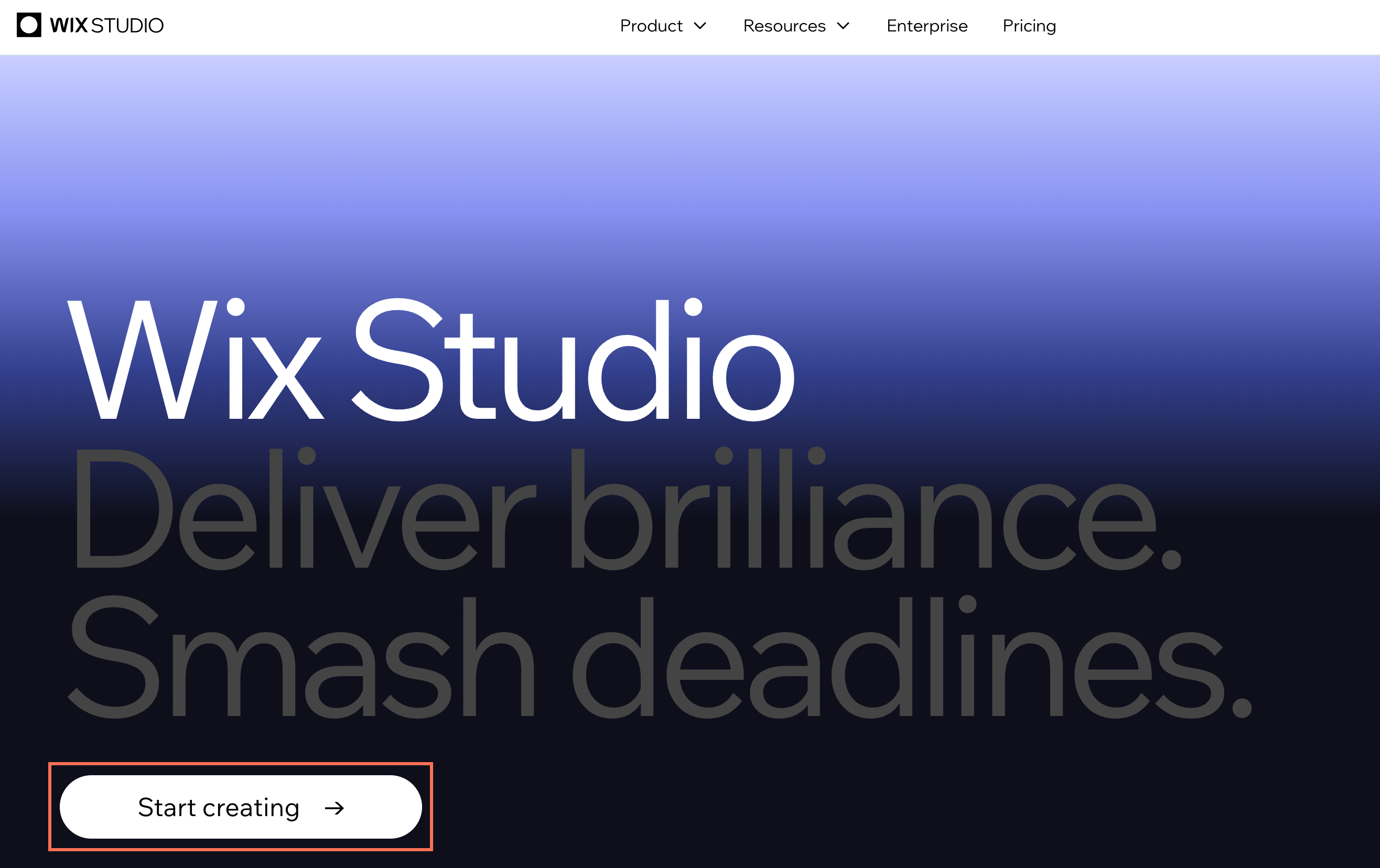 Screenshot della home page di Wix Studio