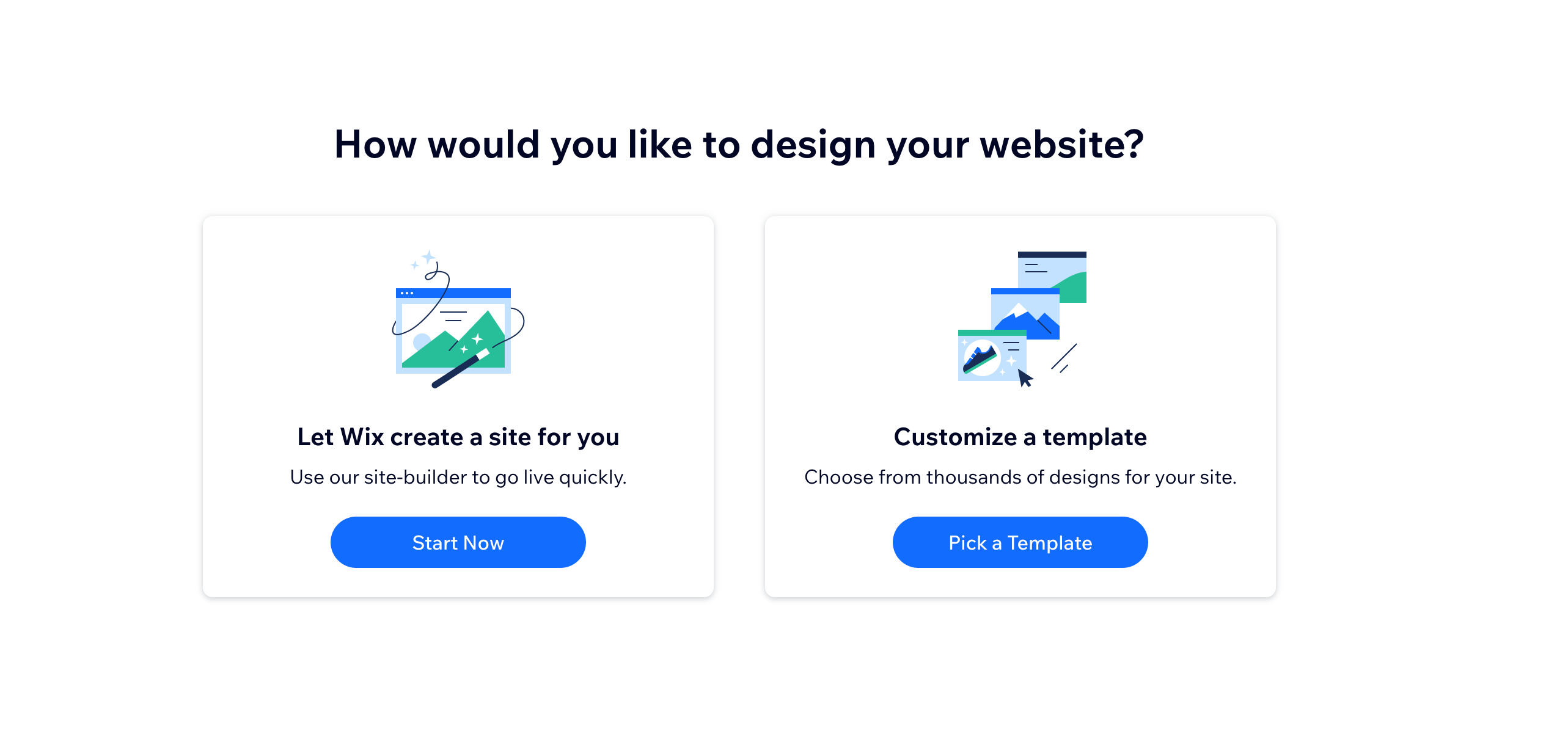 A screenshot showing how you can use AI or a site template to create your website.