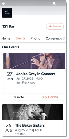 How events look on the Spaces by Wix app.