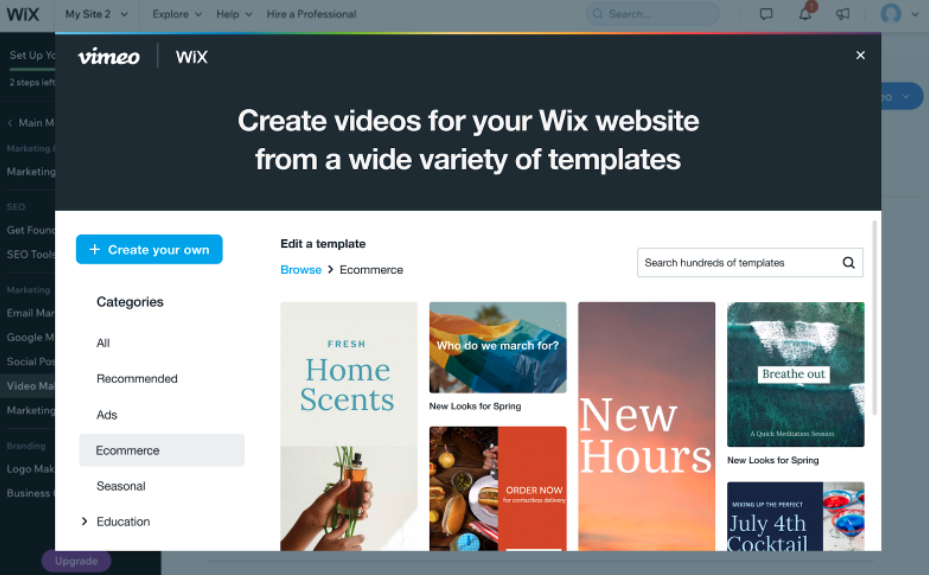 A screenshot of the templates available in Vimeo Video Maker.