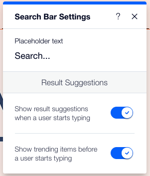 A screenshot of the Search Bar Settings panel in the Editor.