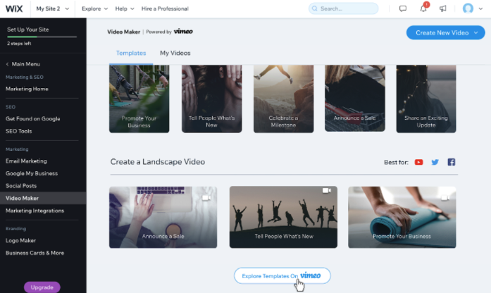 Screenshot der Video-Maker-Seite, auf die du klicken kannst, um den Video Maker von Vimeo zu verwenden