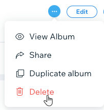 A screenshot showing the Delete option to remove a photo album.