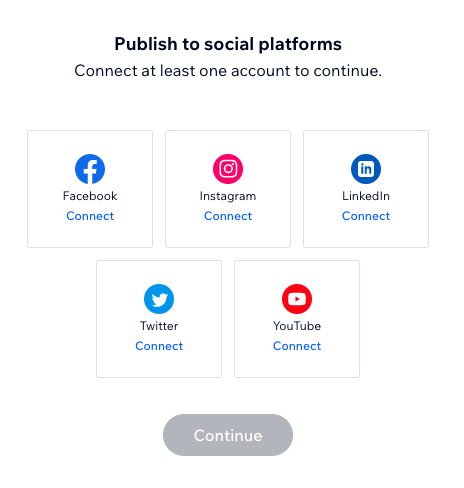 Una captura de pantalla que muestra las opciones de las plataformas sociales en las que puedes compartir tus publicaciones para redes sociales.