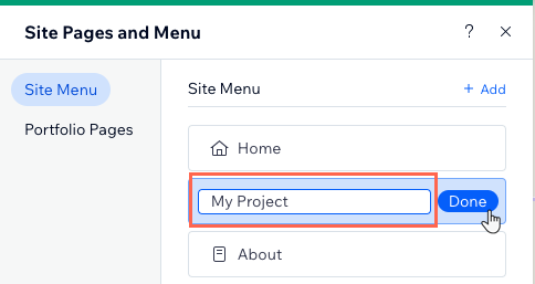 A screenshot showing how you can change the name of how your project page displays on your site menu.