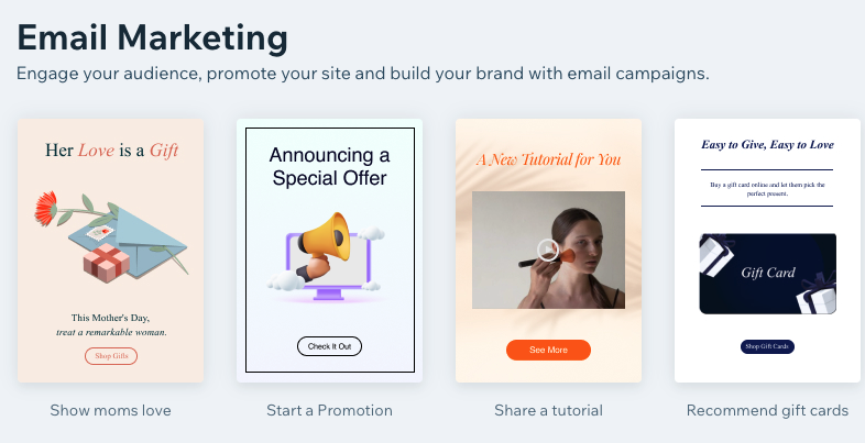 A screenshot of the pre-built email marketing templates.