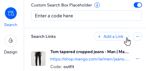 A screenshot showing the Add a Link button where you can create a new search link for your search bar.