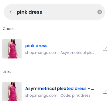 A screenshot showing an example search box and search link with code.