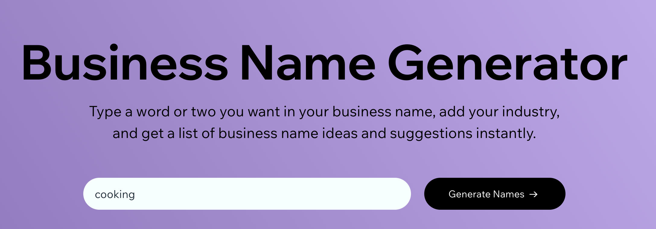 Screenshot che mostra il Business Name Generator di Wix