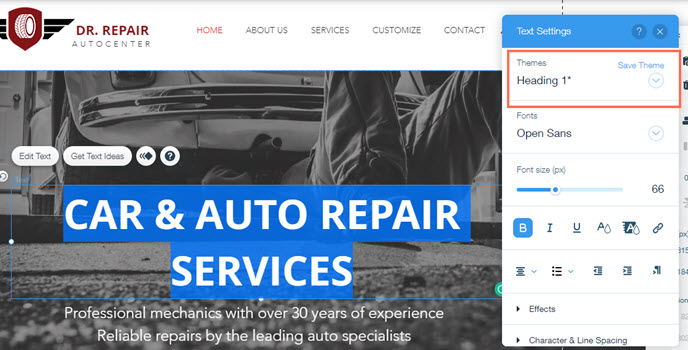 A screenshot of editing a heading in Wix Editor
