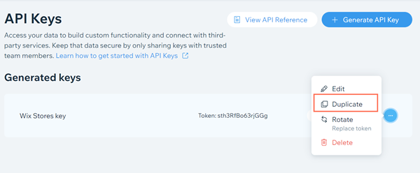 A screenshot of duplicating an API key