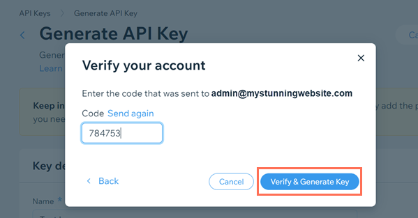 A screenshot of verifying a duplicated API key