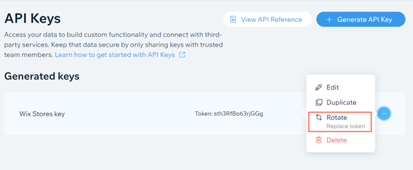A screenshot of rotating an API key