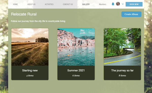 A gallery on a live site with three albums.