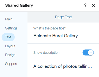 Image showing the fields where you can enter a title and description for your Shared Gallery.