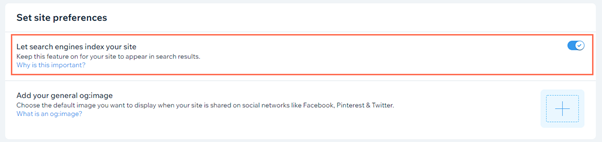 A screenshot of the toggle to let search engines index your site