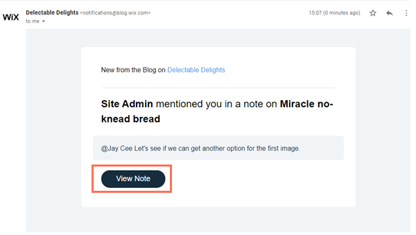 Cliquez sur Voir la note dans l'e-mail de notification de la mention.