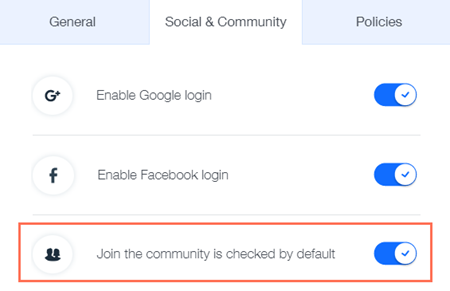 Selecting that join the community is checked by default.