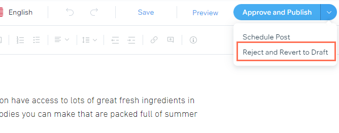 Rejecting a post and reverting it to draft.