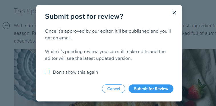 Submitting a post for review.